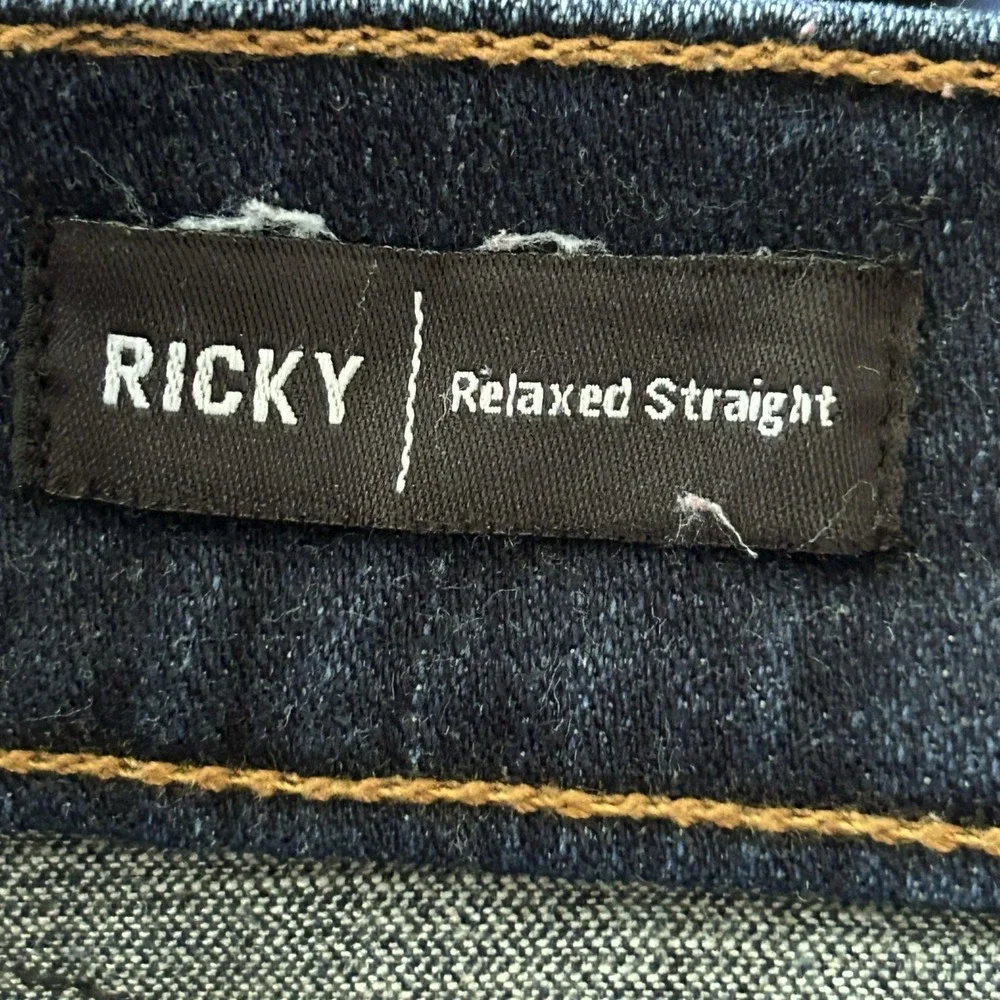 True Religion Ricky Relaxed Straight Jeans Mens 42x32 Blue Dark Wash Denim